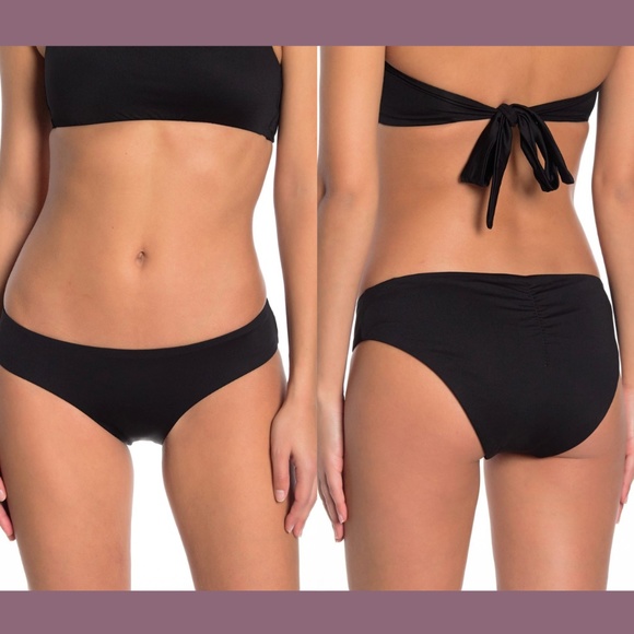 NEW BECCA [ XS ]‎ Color Cod Shirred Back Hipster Bikini Bottoms in Black - Picture 1 of 10